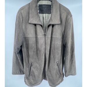 Leather Wear Canda C&A Mens Nubuck Suede‎ Leather Full Zip Jacket Taupe Grey L